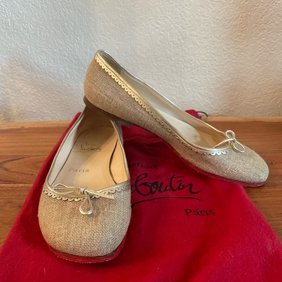 CHRISTIAN LOUBOUTIN linen & calfskin BALLET FLATS.  Size 37.5 - Picture 10 of 10